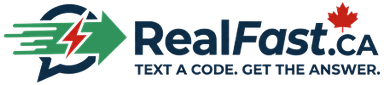 RealFast.ca logo: Text a code. Get the answer.